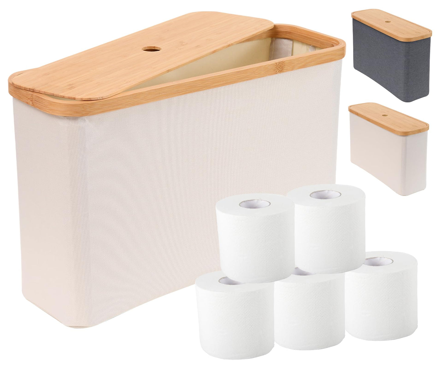 IHOMAGIC 19L Bathroom Storage Box with Lid, Folding Toilet Roll Holder Stand with Foot Pads, Multipurpose Toilet Roll Basket Storage