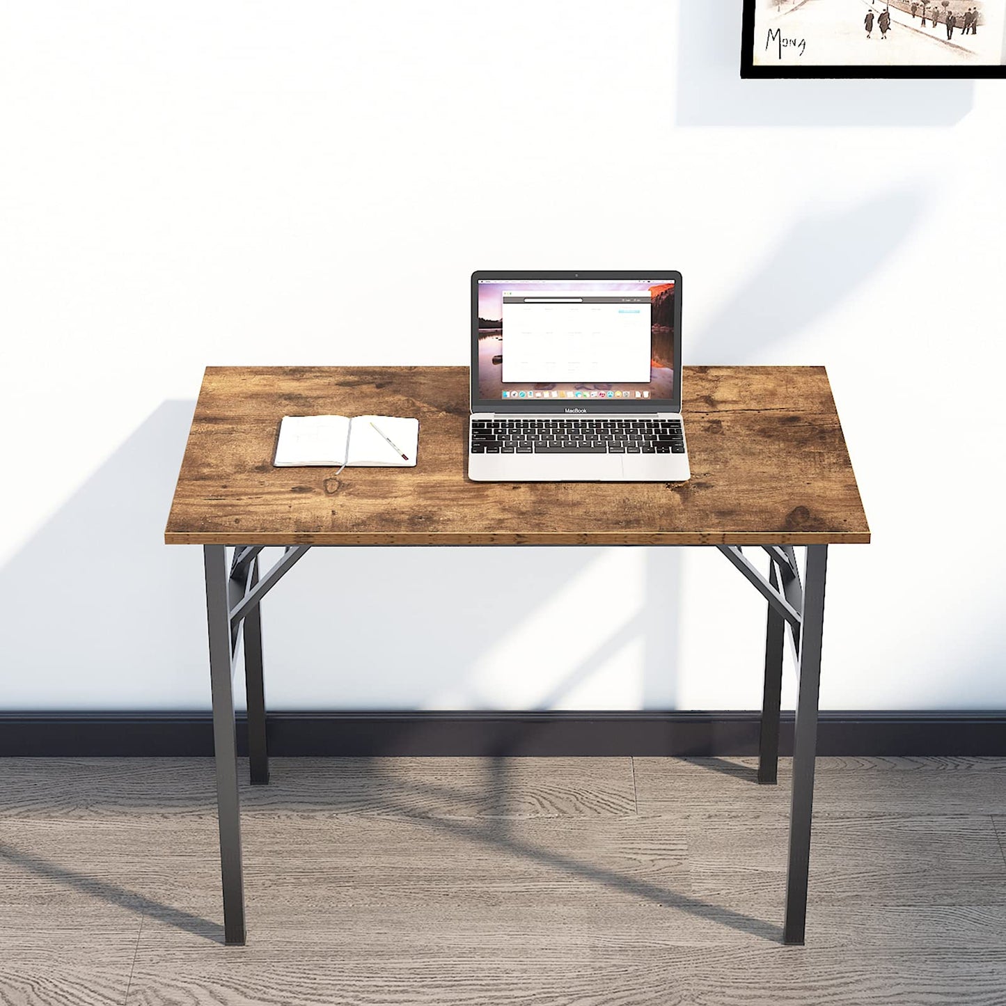 sogesfurniture Folding Table Office Study Writing Desk Computer PC Laptop Table Workstation Dining Gaming Table, No Install Needed, 100x60x75cm