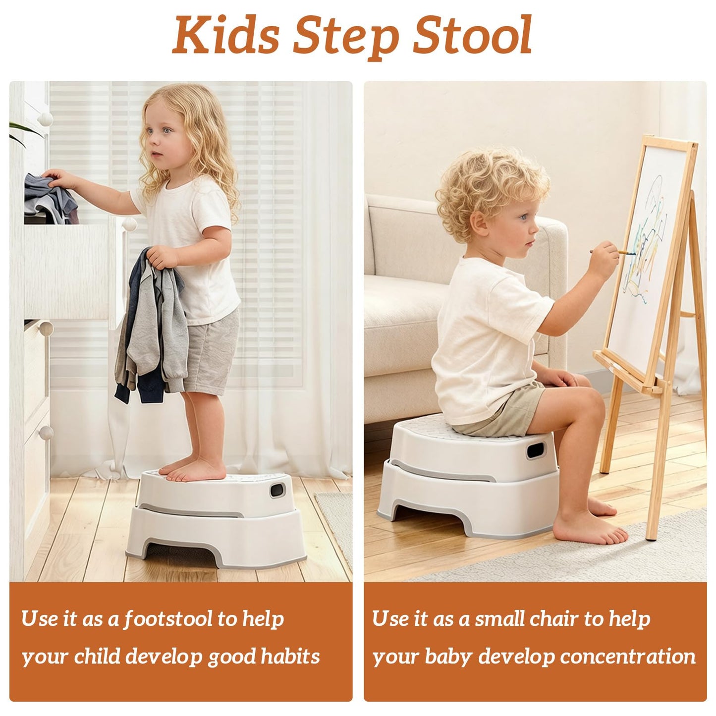 Coxyzoxy 2-in-1 Toilet Stool Squat Adult and Kids Step Stool, Anti-slip Double Toilet Step for Bathroom