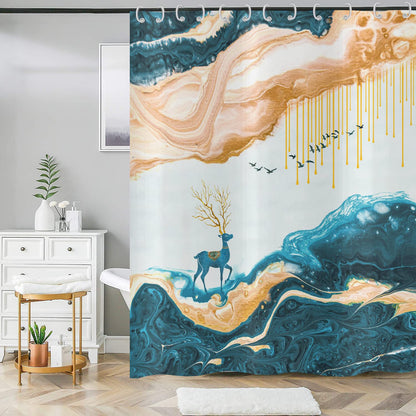 ASDCXZ Shower Curtain Marble 180x180 cm, Modern Abstract Orange Cyan Deer Marble Optic Texture Washable Fabric Shower Curtains Polyester Textile