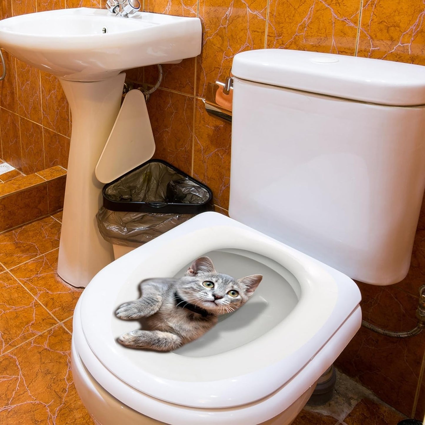 Cute Cat Toilet Seat Lid Sticker Cartoon Waterproof Self-Adhesive Removable Toilet Lid Decal Bathroom Decoration Toilet Lid and Tank Covers (30cm)