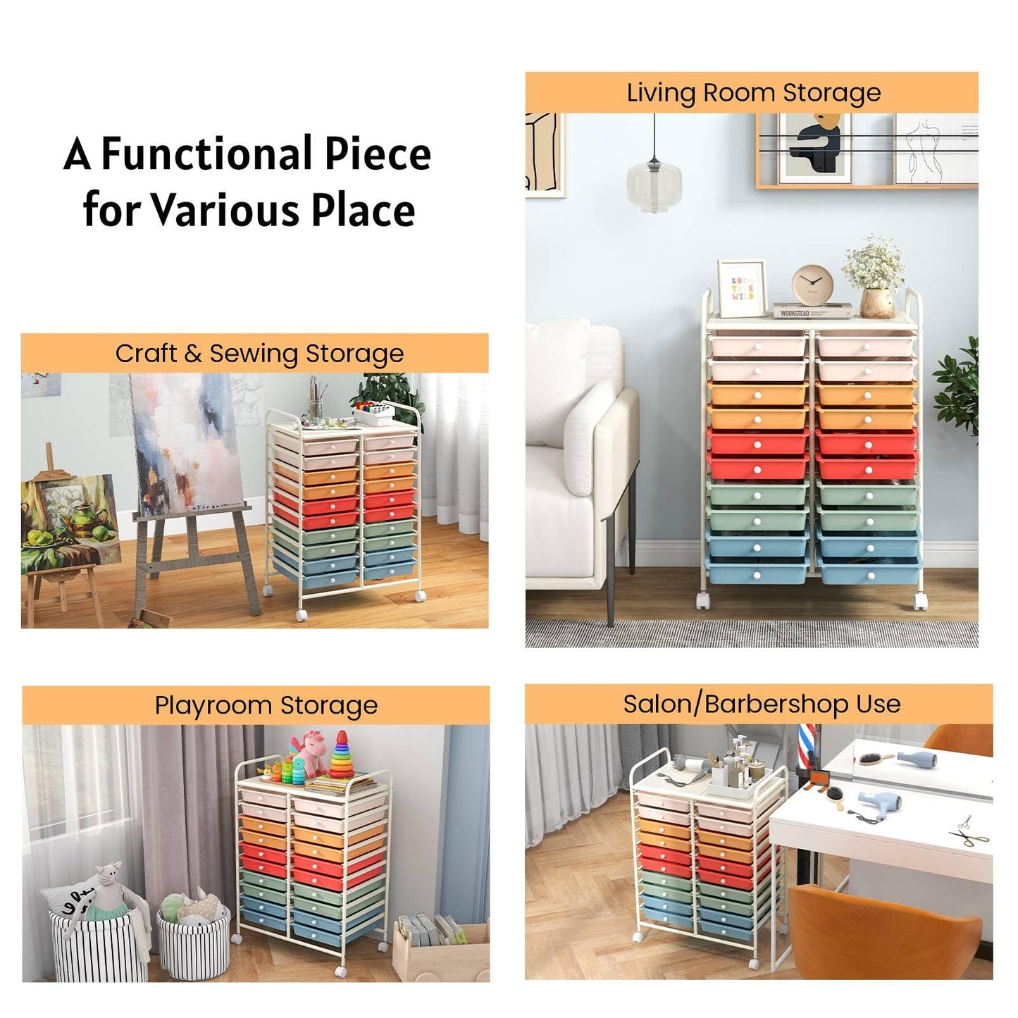 GiantexUK 20 Drawers Storage Trolley, Multipurpose Mobile Rolling Cart with Lockable Wheels