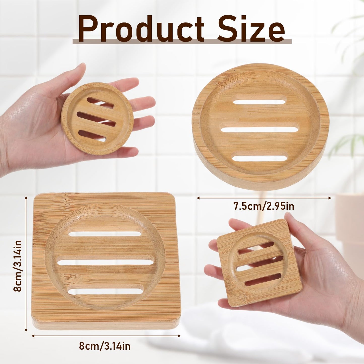 2 PCS Wooden Soap Dish Round Bamboo Soap Dish Holder Shower Steamer Tray Wood Soap-Tray for Shower Home Bathroom (Round and Square)