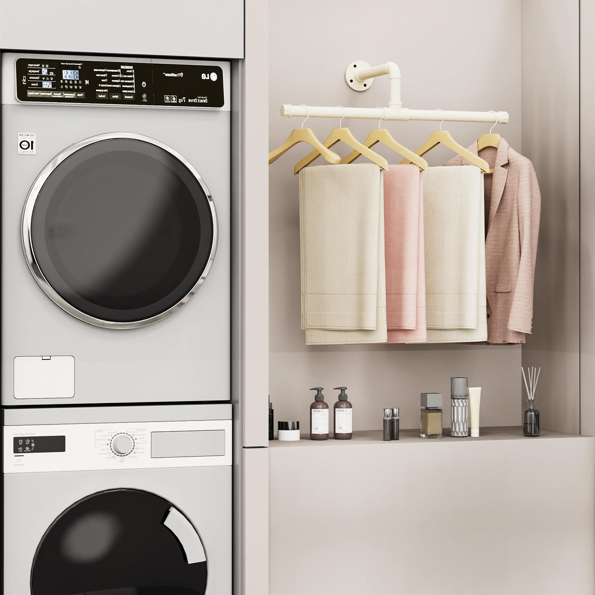 Yawinhe 51cm Wall Mounted Clothes Rail,Pipe Garment Rack,White,1 Pack