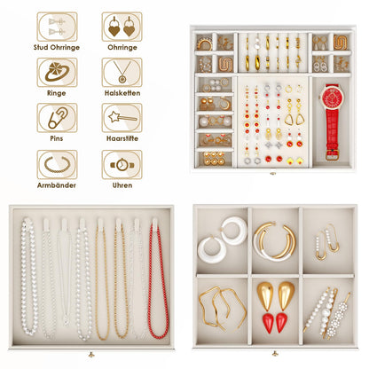 Large Jewellery Box, 4-layer 3 Drawer Jewelry organiser, Cloud White