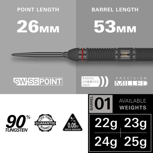 TARGET Darts Scope Steel Tip Swiss Point Darts, 90% Tungsten Dart Set, Barrel 01-22G | Steel Tip Dart Sets, Red & Black Darts, Professional Dart Set