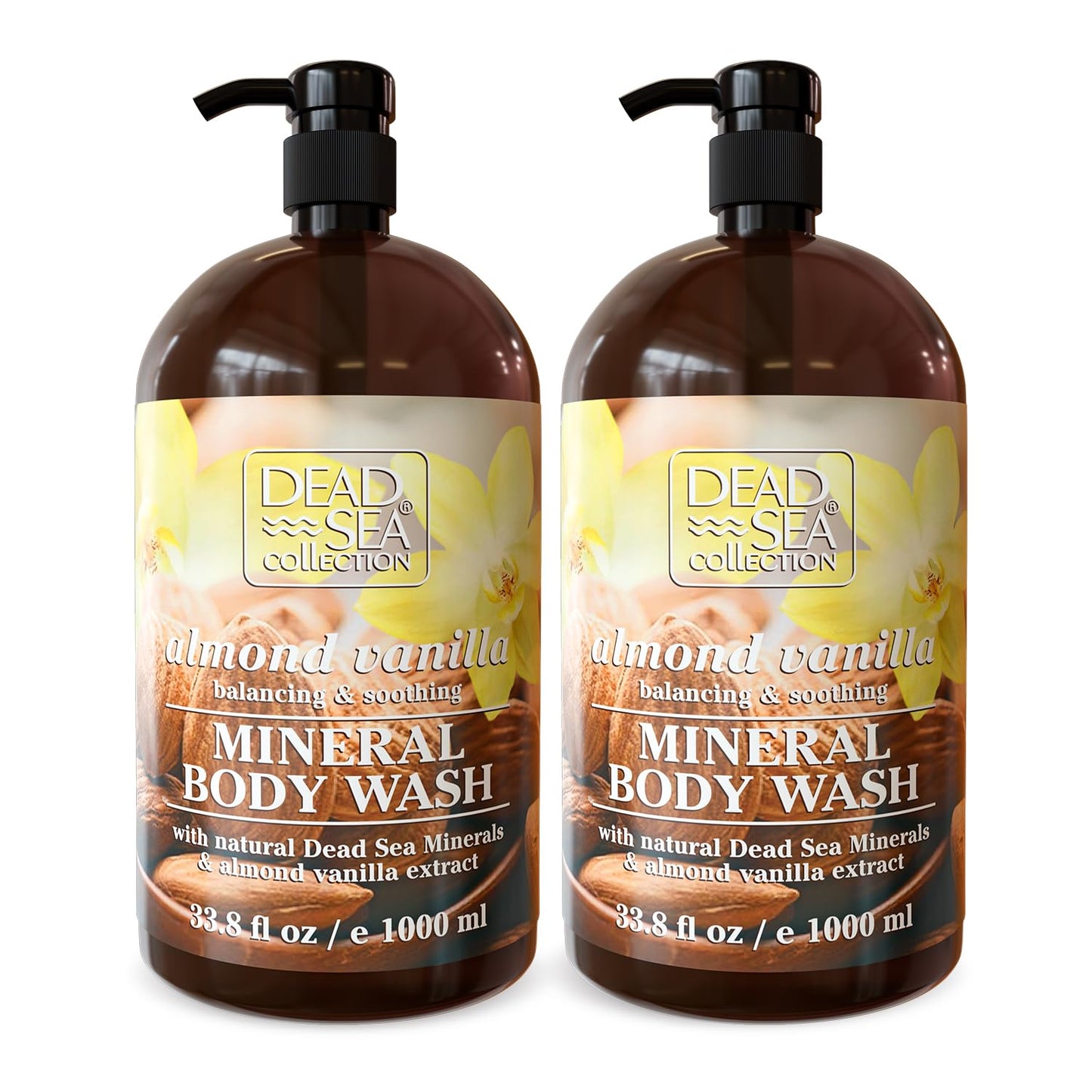 Dead Sea Collection Shower Gel for Women and Men - Body Wash with Pure Dead Sea Minerals and Sweet Almond Oil - Cleanses and Moisturizes Skin - Pack