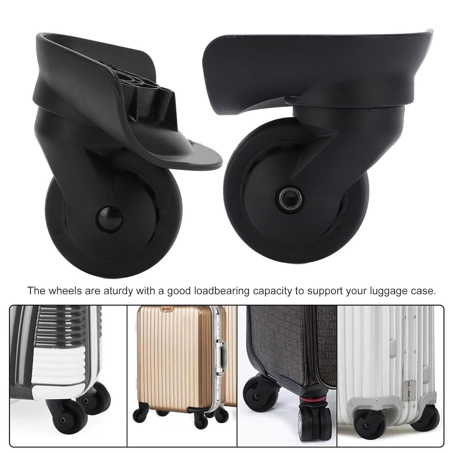 Tyenaza Luggage Replacement Wheels, 2 Black Swivel Casters, 360° Rotation