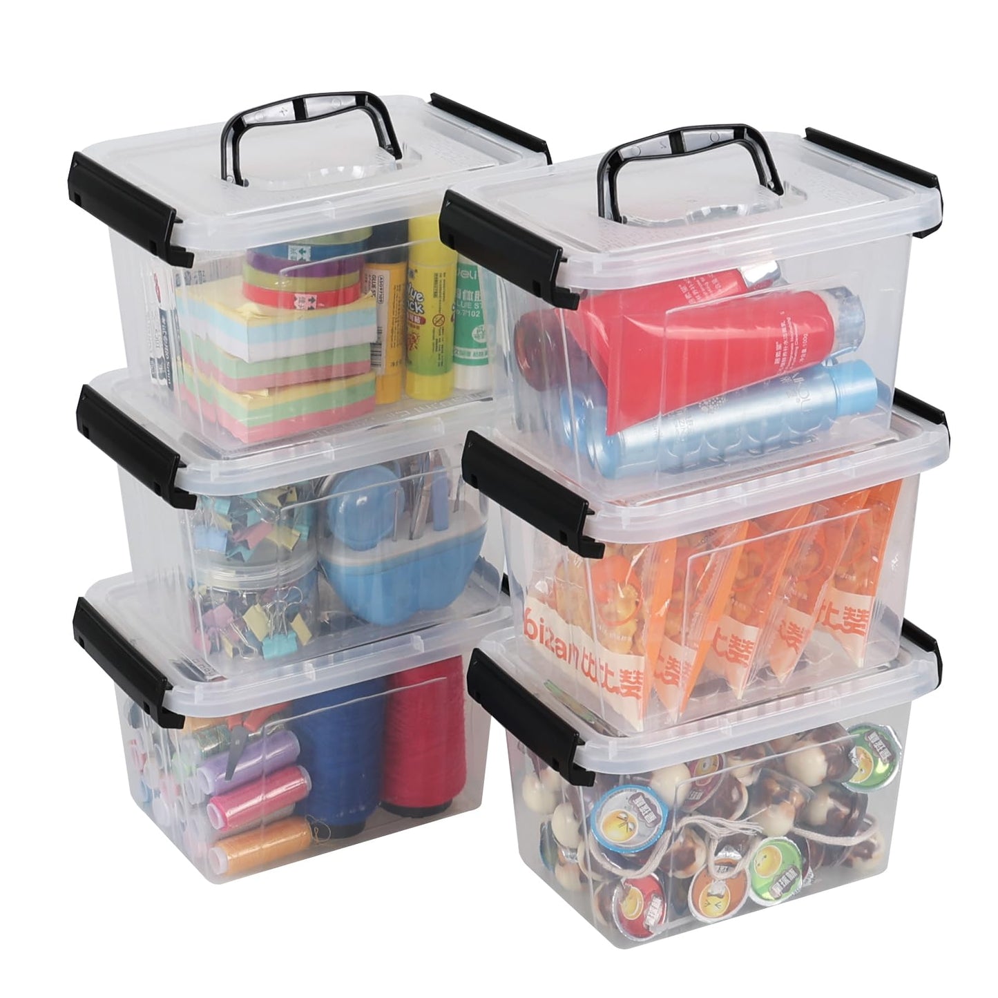 Hayixia 3.5 Quart Clear Latching Bin with Handle, 6-Pack Small Plastic Storage Boxes with Lids