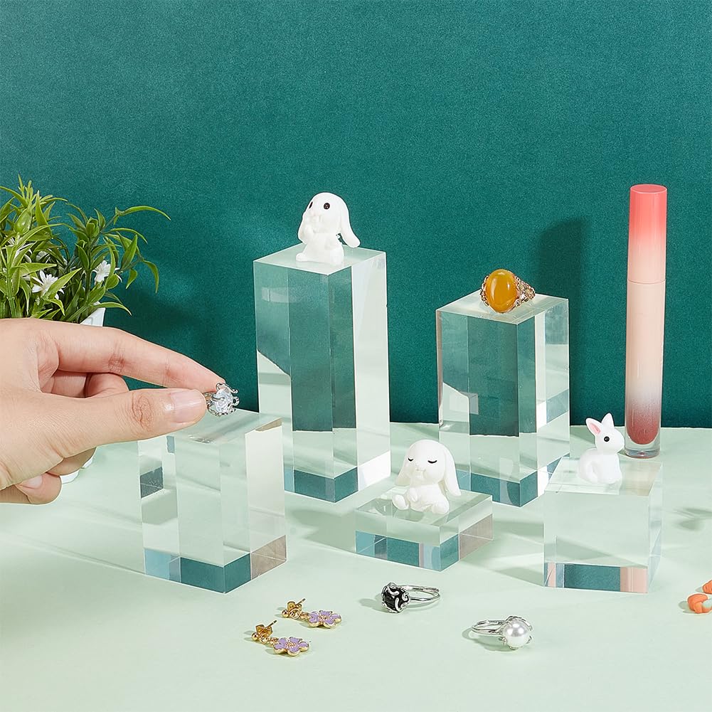BENECREAT 5Pcs Clear Acrylic Cube Display Block, 2/4/6/8/10cm Solid Display Pedestal Stands for Gem Jewelry Display Pop Figures Cosmetic Showing