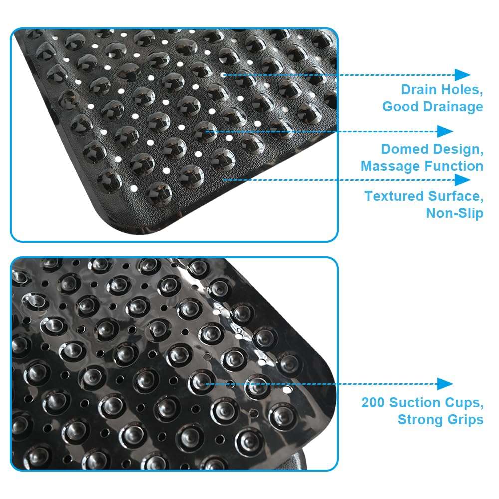 Armo® Transparent Anti Slip Shower Bath Mat Strong Mould & Mildew Bathroom Mat PVC Mat Washable Bath Mat 70CM x 38CM (Black)