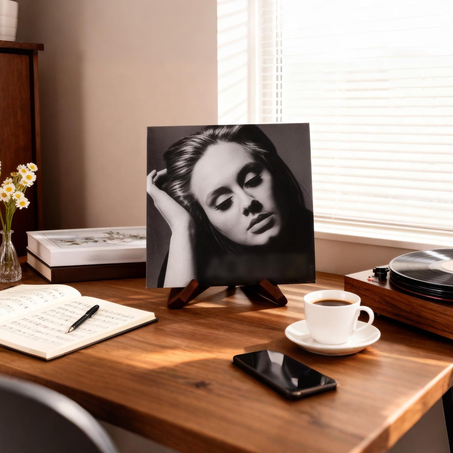 EMTPJAL Now Playing Vinyl Record Stand, Wooden Display Vinyl Holder Stand, Retro Now Spinning Record Accessories - Rustic Brown