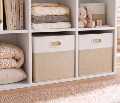 SOCOHOME Fabric Storage Boxes,25x25x25cm Storage Cube, Foldable Storage Baskets for Toys Nursery ClosetLight Khaki/Cream White, 1 Pack