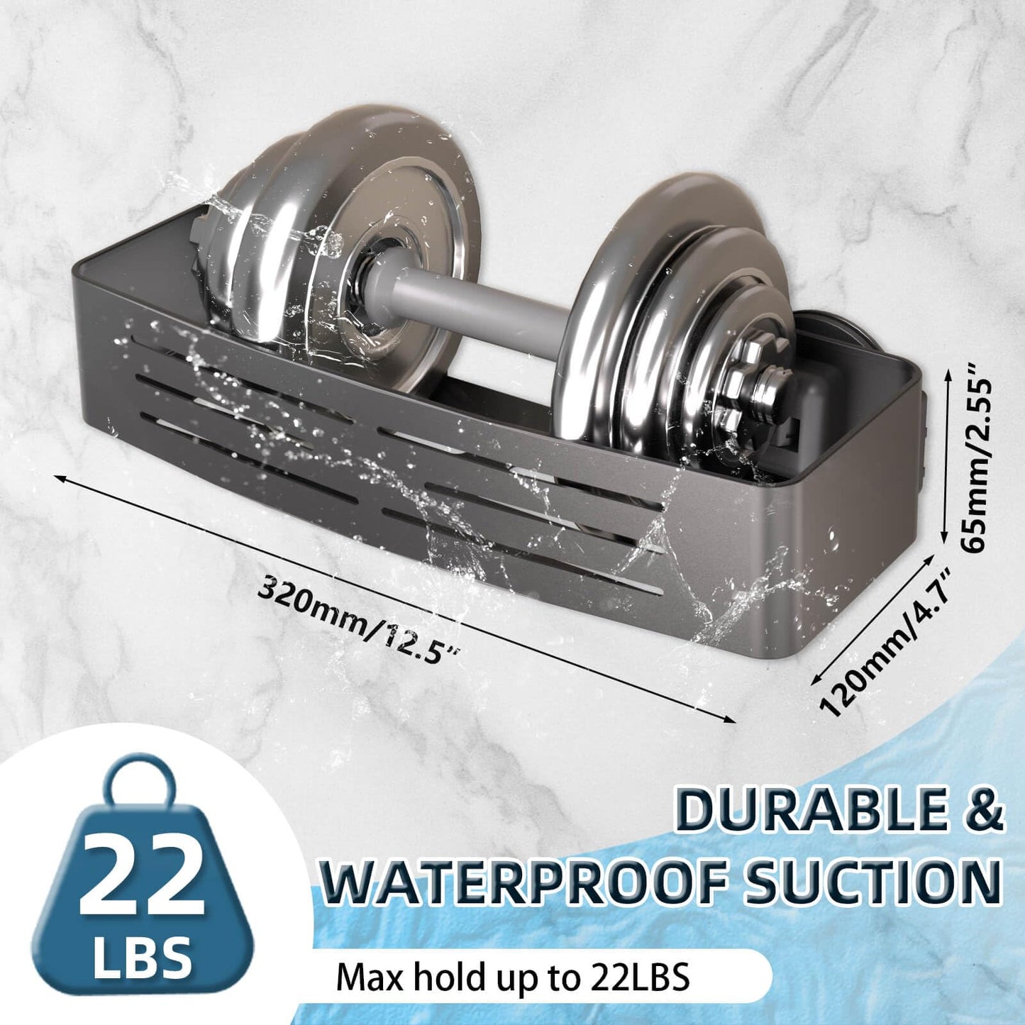 Onemake Suction Cup Shower Caddy, Shower Shelf, Bathroom Organiser, Gray