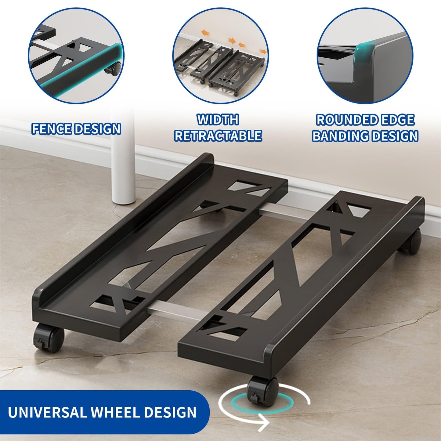 Eidoct Adjustable Under Desk Computer Tower Holder Mobile Pc Stand with 4 Wheels Fits Most PC (Multi-hole)