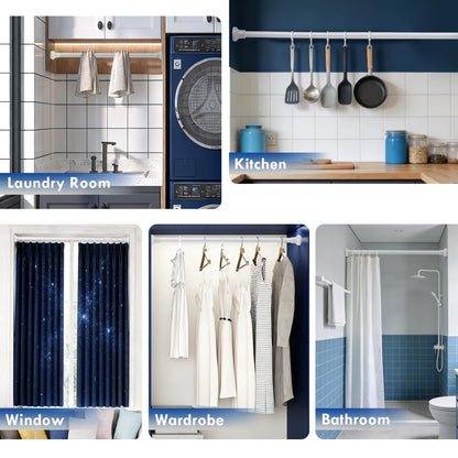 Extendable Shower Curtain Pole 130-201cm Stainless Steel Shower Curtain Rod Tension Rod Adjustable Telescopic Curtain Poles No Drilling Shower