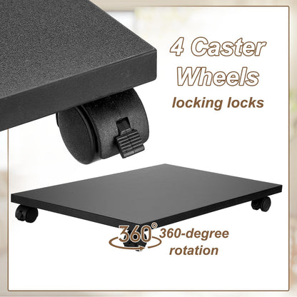 PATIKIL 12x19in PC Stand, Computer Tower Stand Wood CPU PC Holder Under Desk Mobile Cart 4 Caster Wheel for Floor Carpet Tower ATX Case Printer