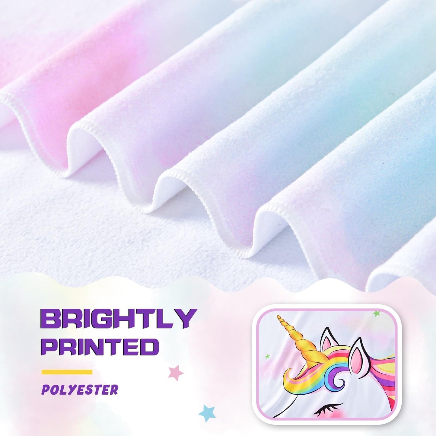 WERNNSAI Unicorn Microfibre Beach Towel for Kids, 76 x 150cm Bath Towel