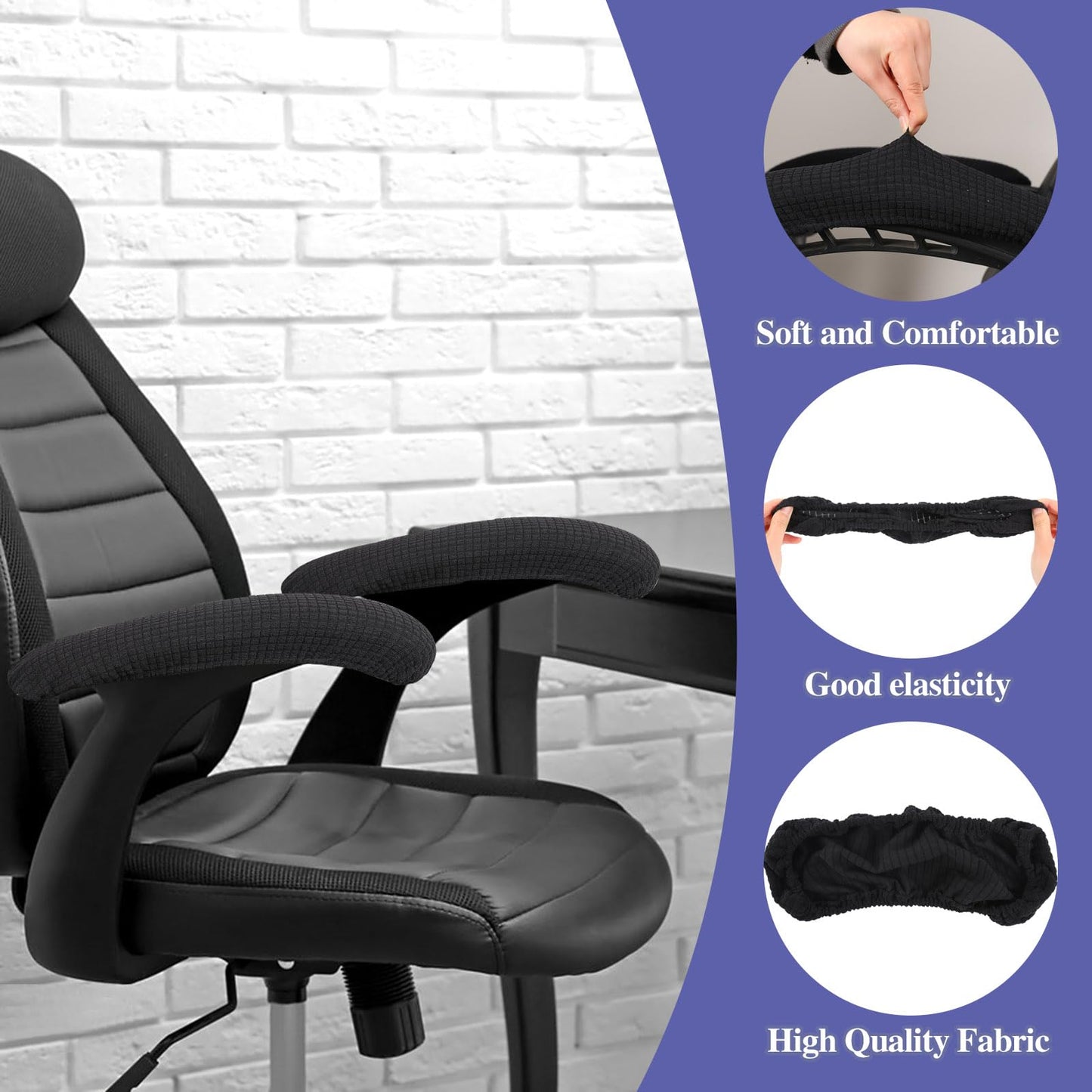 KALIONE 2Pcs Office Chair Arm Covers, Black Armrest Slipcover Pads, Elastic Computer Arm Protectors