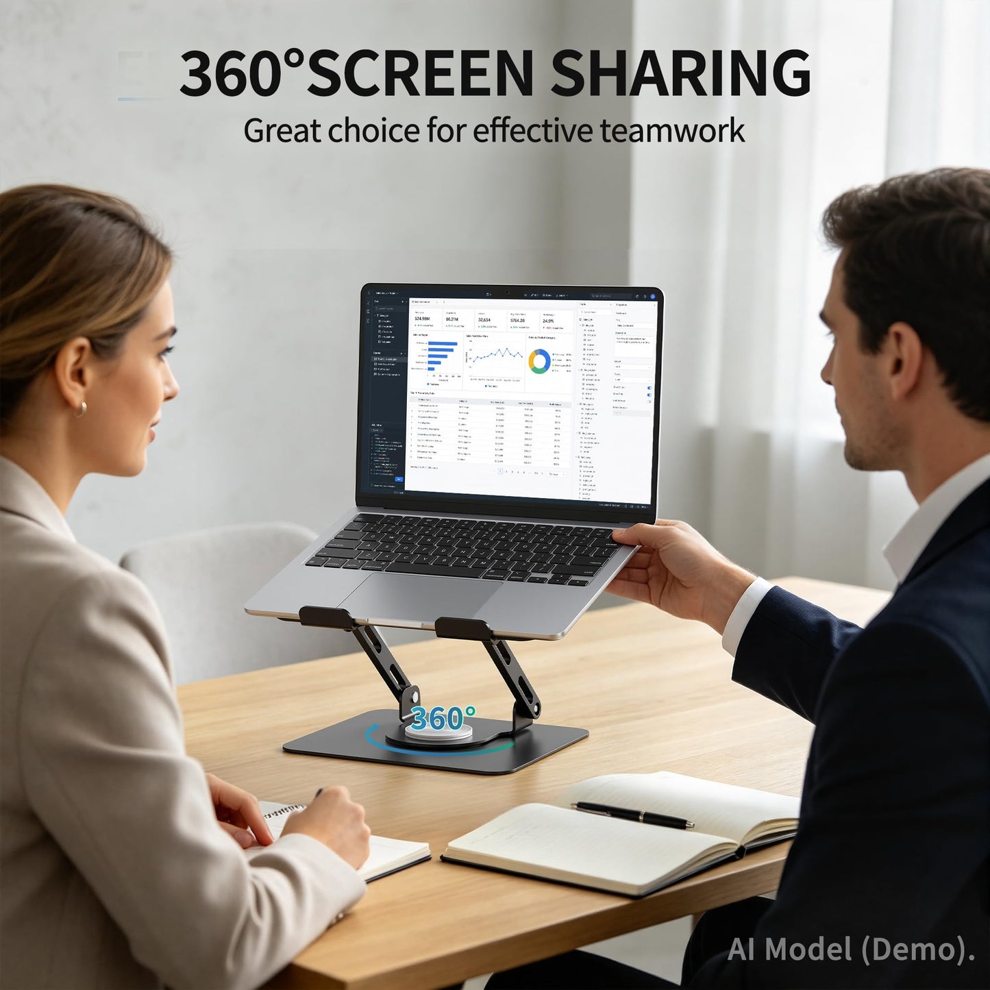 SOUNDANCE Laptop Stand with 360° Rotating Base, Ergonomic Computer Riser for Desk, Adjutable Height Muti-Angle, Foldable Laptop Mount