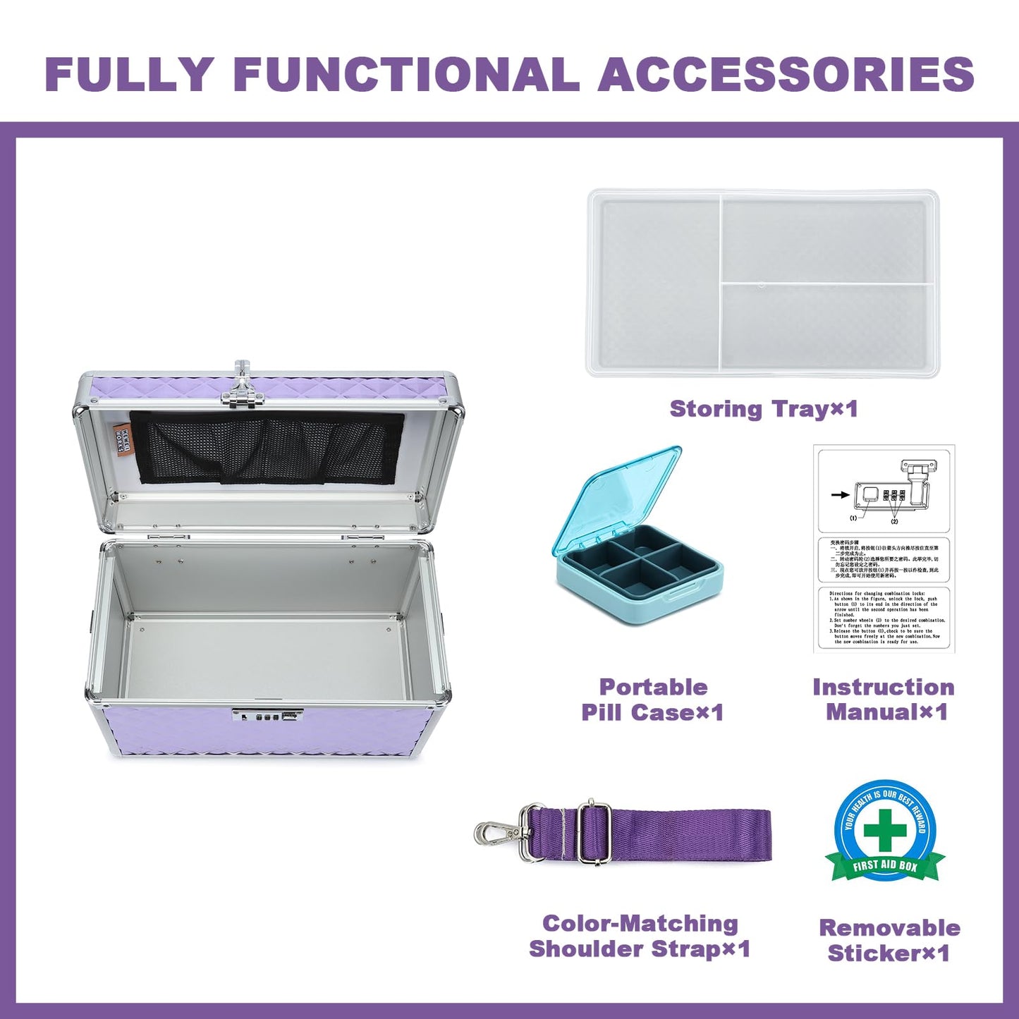 HEWEI WORKS Storage Lock Box with Combination Lock, Lockable Medicine Storage Box, Empty First Aid Box, Security Lockbox