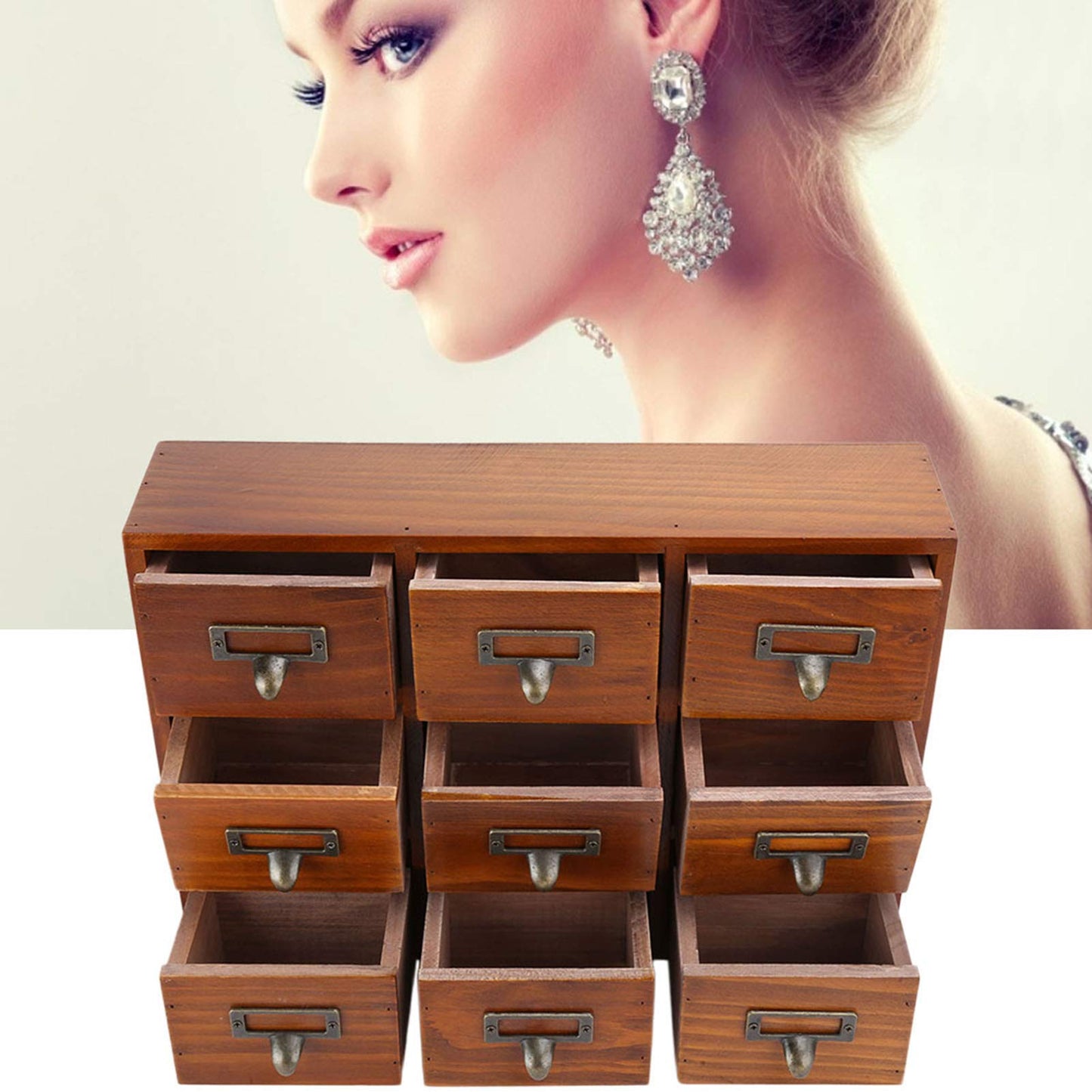 Vintage Wooden Desk Organizer with 9 Drawers, Apothecary Cabinet Tabletop Apothecary Chests and Cabinets, Herb Storage Box