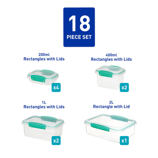 Sistema KLIP IT Food Storage Containers | Airtight & Stackable Meal Prep Containers with Lids | School Lunch Boxes & Snack Boxes | BPA-Free | 18 Count