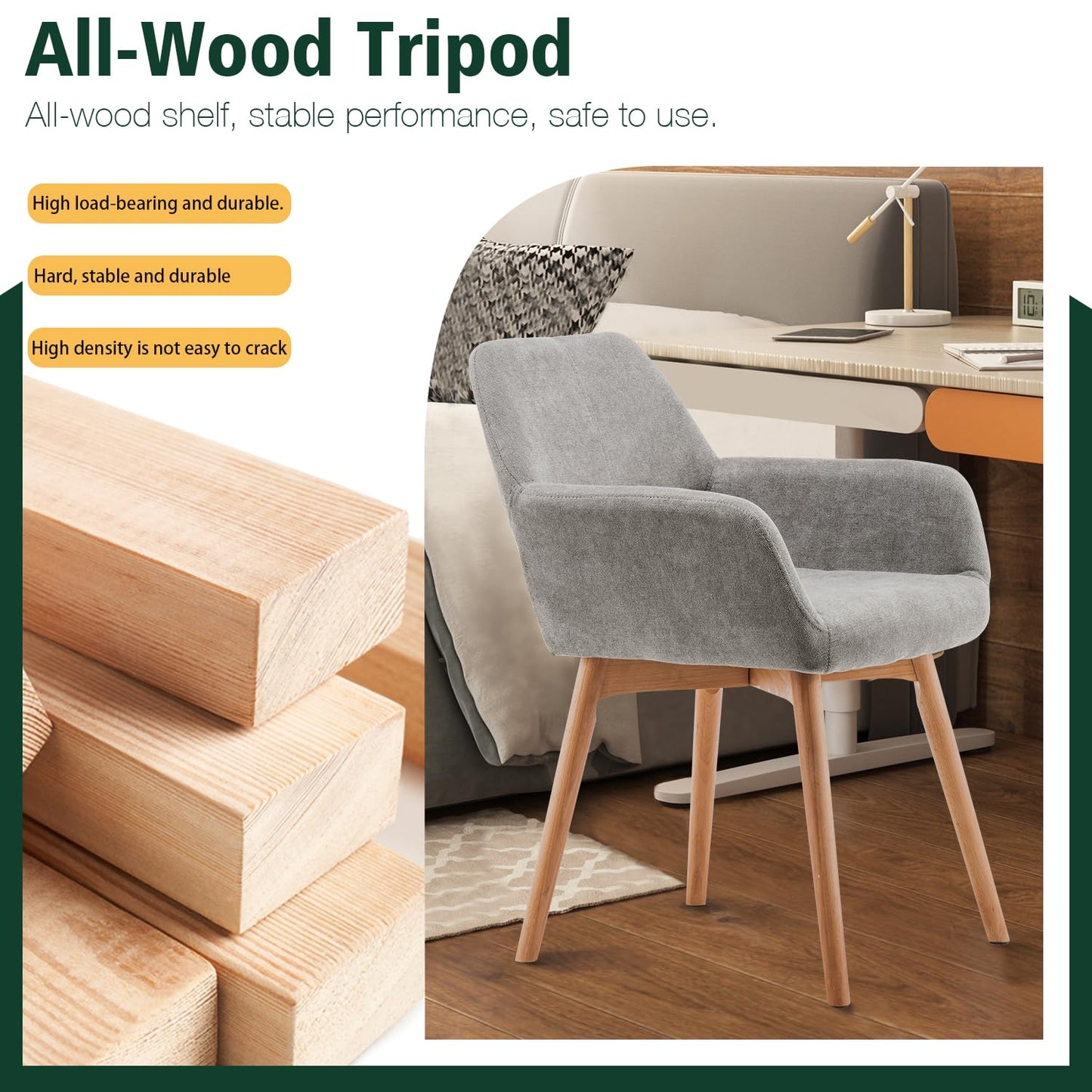 YEEFY Desk Chair No Wheels Vanity Chair Comfy Accent Chair for Living Dining Room Bedroom Home Office Mid Century Modern Upholstered Armchair with