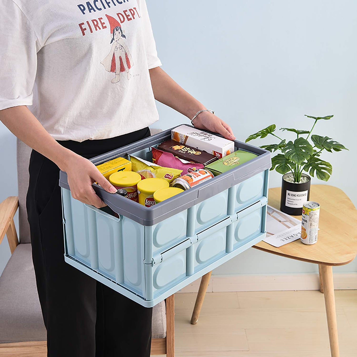 Tuevob Collapsible Storage Boxes 2 Pack 30L Lidded Plastic Tote Storage Box Container Stackable Folding Utility Crate for Clothes, Toys, Books