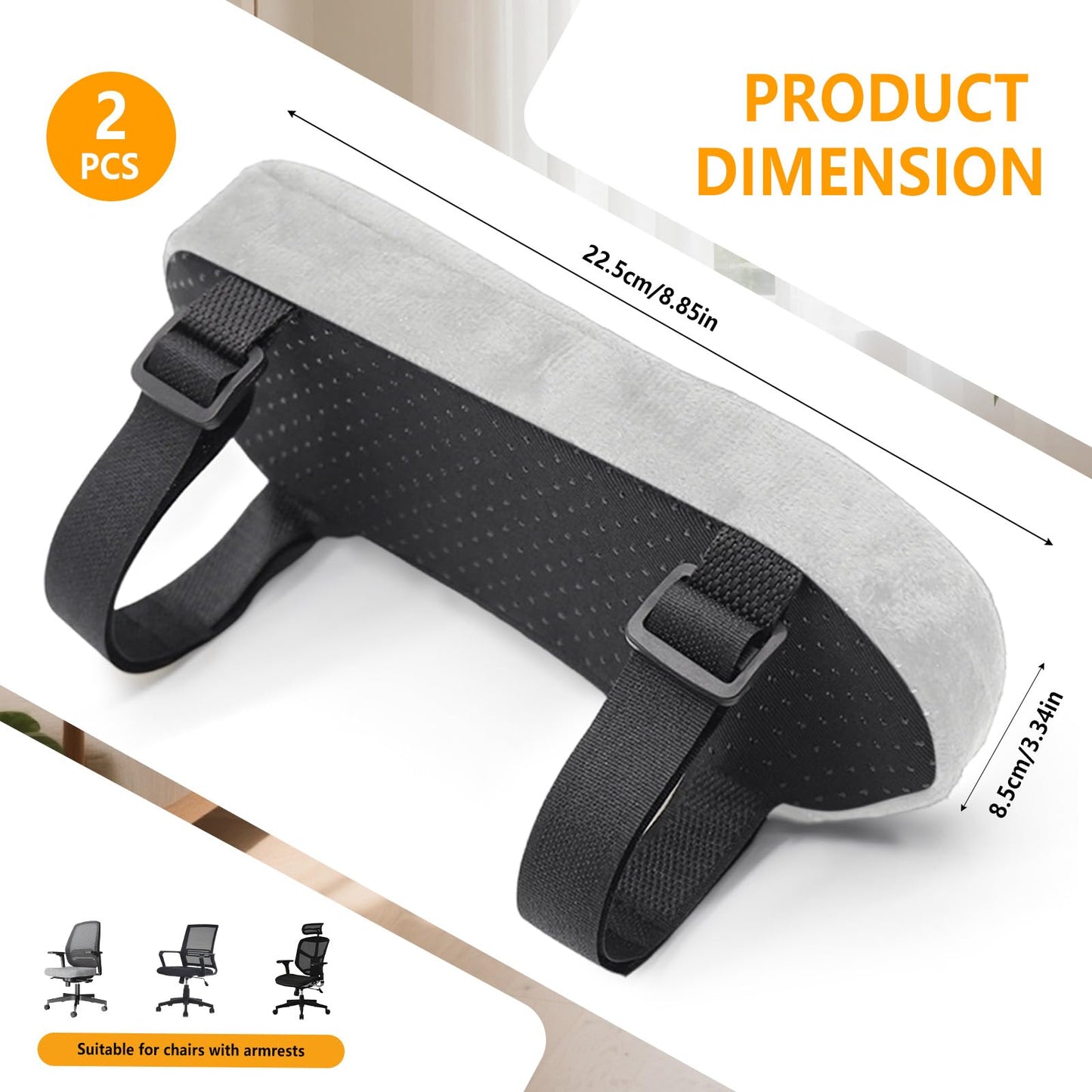 Fatiya Set of 2 Soft Memory Foam Office Chair Arm Covers,Wheelchair Armrest Pads for Elbow & Forearm Pressure Relief