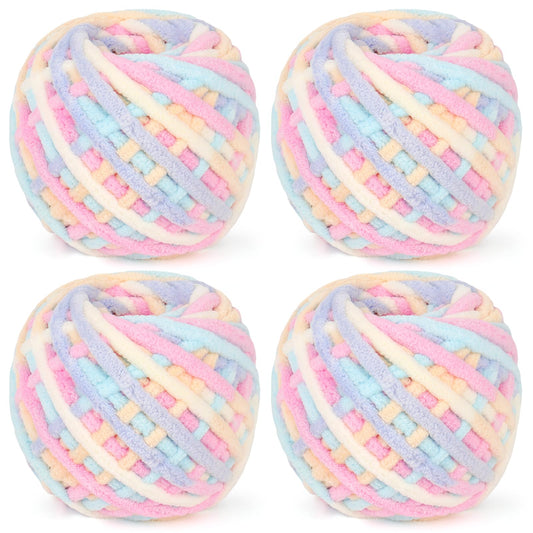 Reessy Chunky Yarn, 400g(4?100g) Chunky Wool for Knitting, Soft Fluffy Velvet Thick Yarn Set, Rainbow Plush Yarns for Crochet Blankets Sweaters Shoes
