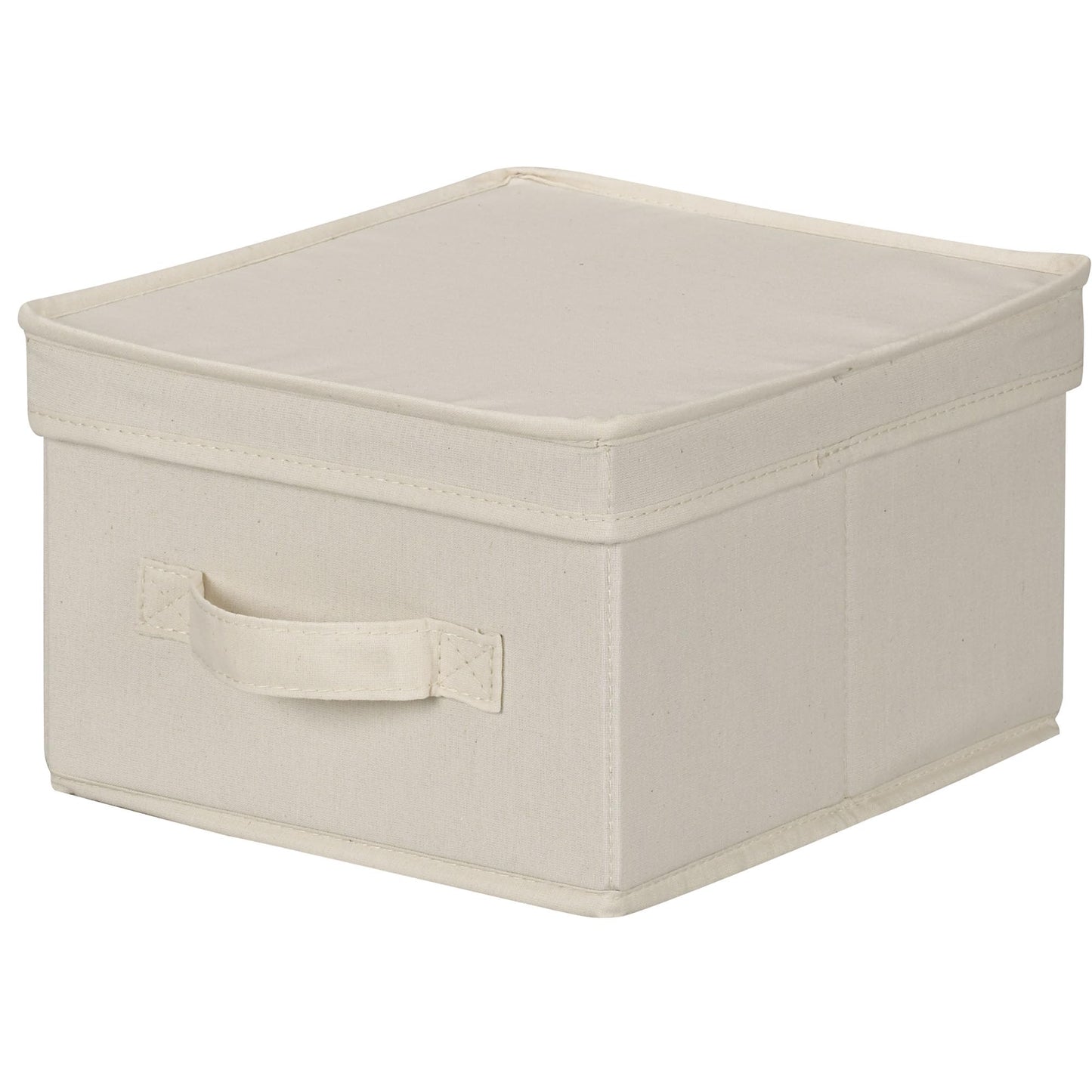 Household Essentials 111 Storage Box with Lid and Handle - Natural Beige Canvas - Medium,Natural Trim