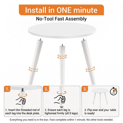 APICIZON Round Side Table, White Wooden Bedside Table with Reinforced Metal Leg Connectors, Small End Table for Living Room, Bedroom and Small Spaces