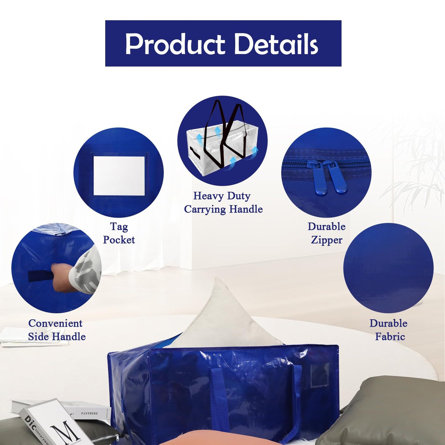 6 Pack Heavy Duty Moving Bags with Handles, Waterproof Foldable Storage Bags, Moving Boxes Large Strong
