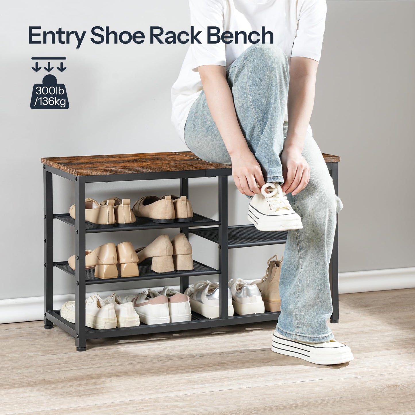 HOOBRO Shoe Bench with Seat, 5-Tier Shoe Rack Bench, Shoe Storage Organizer, 80 cm Shoe Storage Bench for Entryway, Hallway, Space Saving