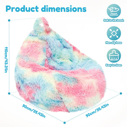 Fluffy Bean Bag Cover Cover Only, No Filler, Extra Large Plush Tie Dye Beanbag Chair Slipcover