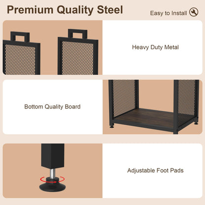 Firewood Rack for Indoor, Heavy Duty Fire Wood Racks Holder, 17.32" Metal Wood Storage Log Holder with Leather Carrier, Small Firewood Stand for
