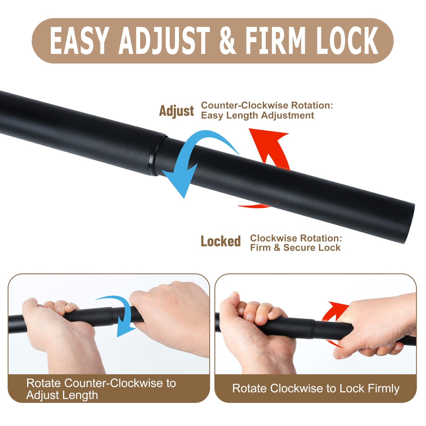 KINGSOW Extendable Wradrobe Rail 64.5-222cm: Black Clothes Hanging Rail