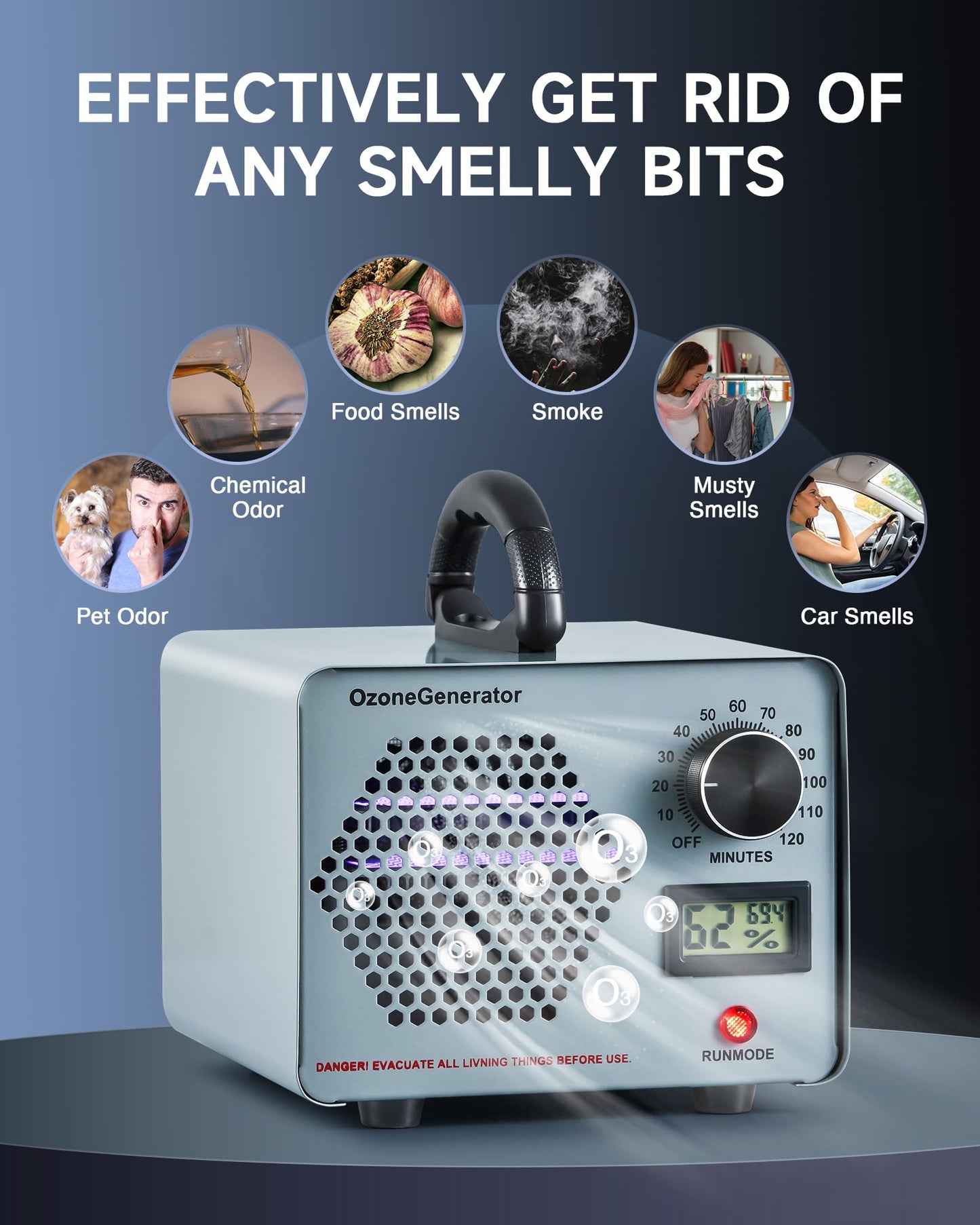 CREWORKS Ozone Generator, 25000 mg/h High Capacity Ozone Machine for Car Home Smoke Pet Odor Removal, Commercial Ozone Odor Eliminator Air Purifier