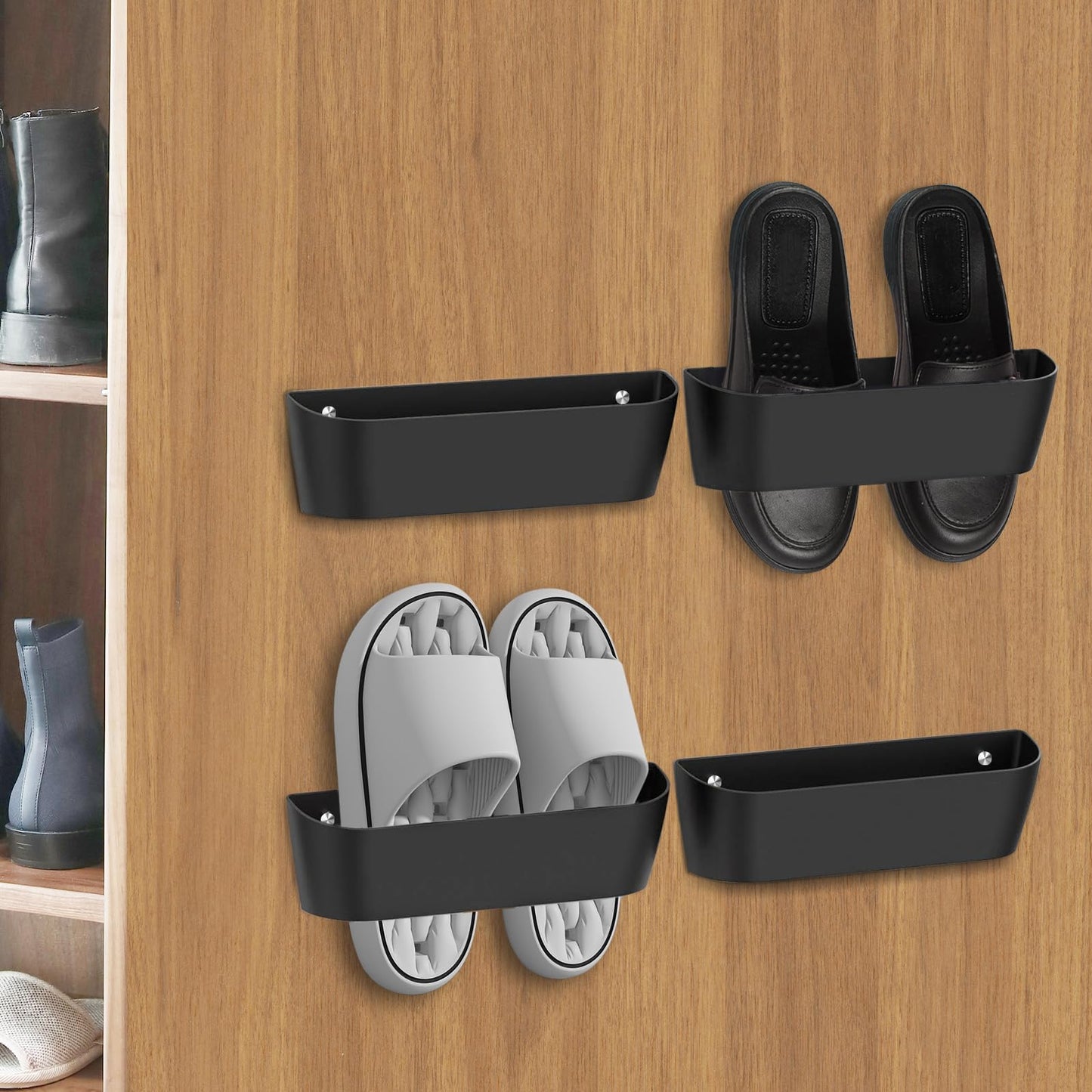 Domemit Wall Mounted Shoes Rack, Motorhome Shoe Holder, Wall Shoe Rack Shoe Hooks Self Adhesive or Drilling 2 Ways Installation