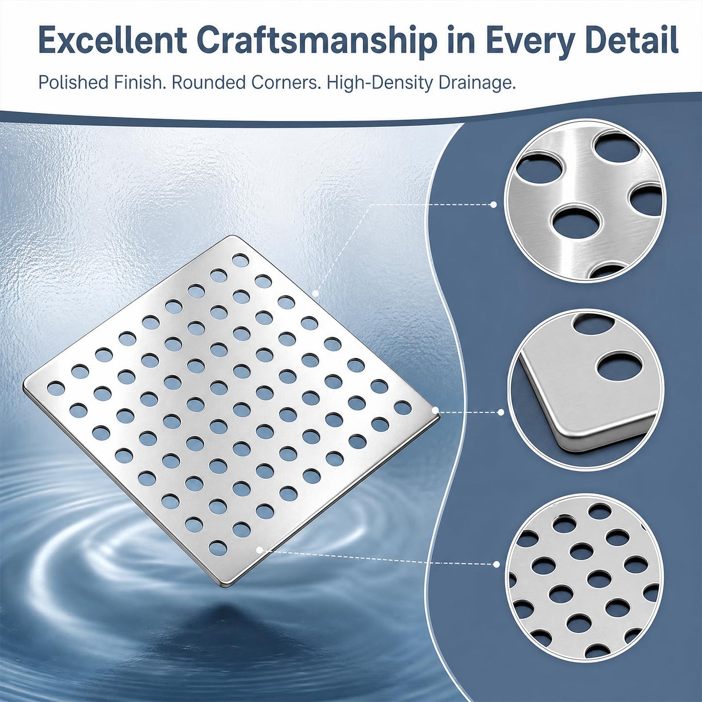 KIPTVO 2 Pack Stainless Steel Outdoor Drain Cover 15x15cm, Metal Drain Guard with Mesh Holes for Leaves & Debris, Drain Covers Outdoor for Garden