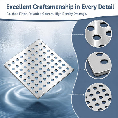 KIPTVO 2 Pack Stainless Steel Outdoor Drain Cover 15x15cm, Metal Drain Guard with Mesh Holes for Leaves & Debris, Drain Covers Outdoor for Garden