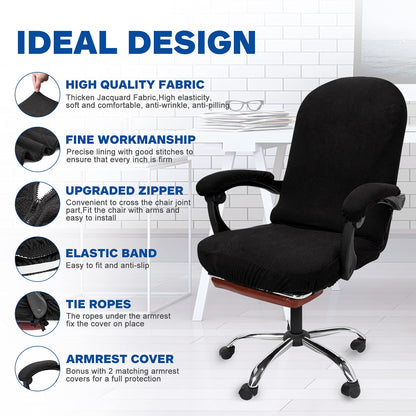 NeColorLife Office Chair Cover with Armrest Covers Stretchable Desk Chair Cover with Zipper Thick High Back Office Seat Cover for Extra Large