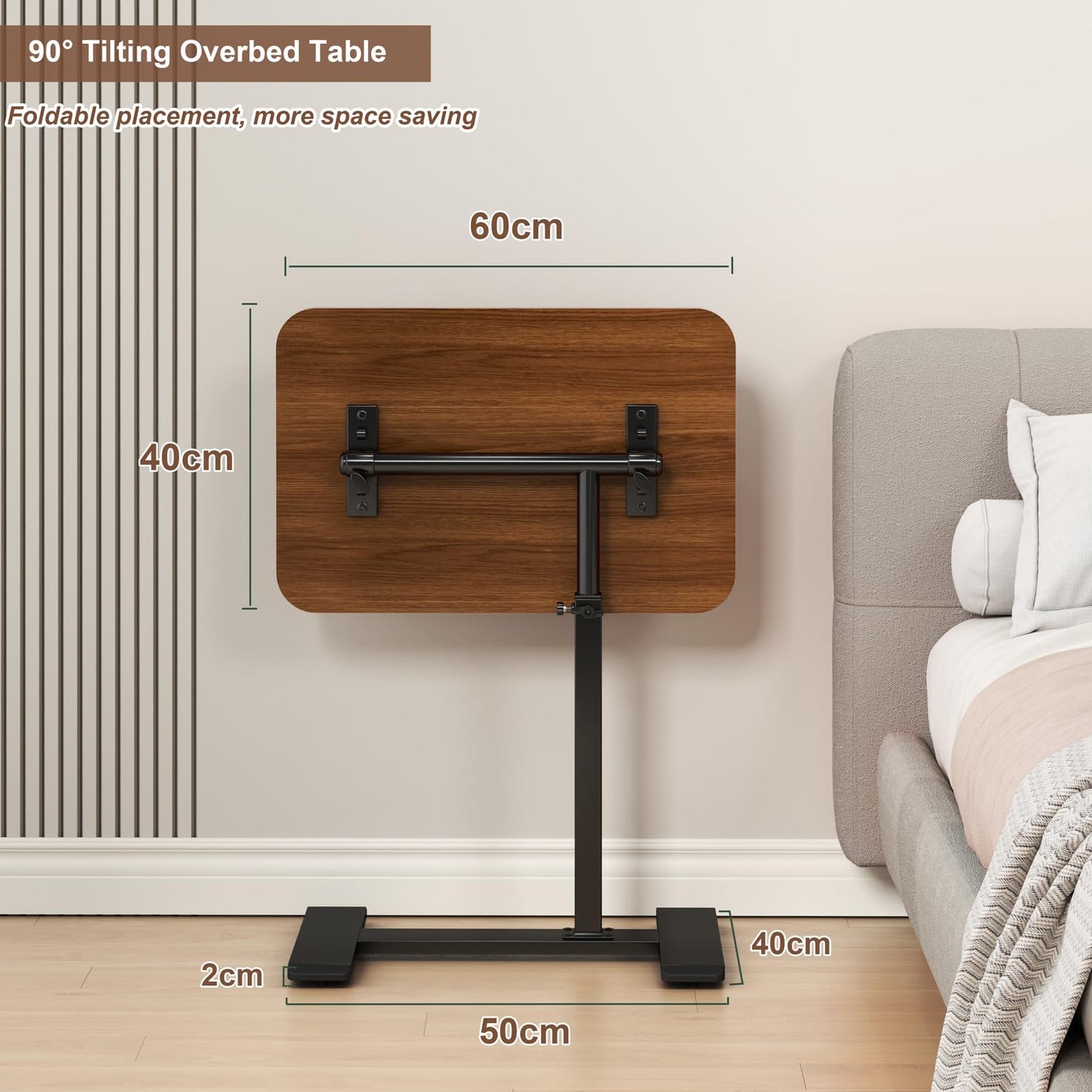 Adjustable Height C Shaped Side Table,360°Swivel Overbed Table,Top Tilting Laptop Stand Tray Tables with Wheels,Mobile Couch End Tables that Slide