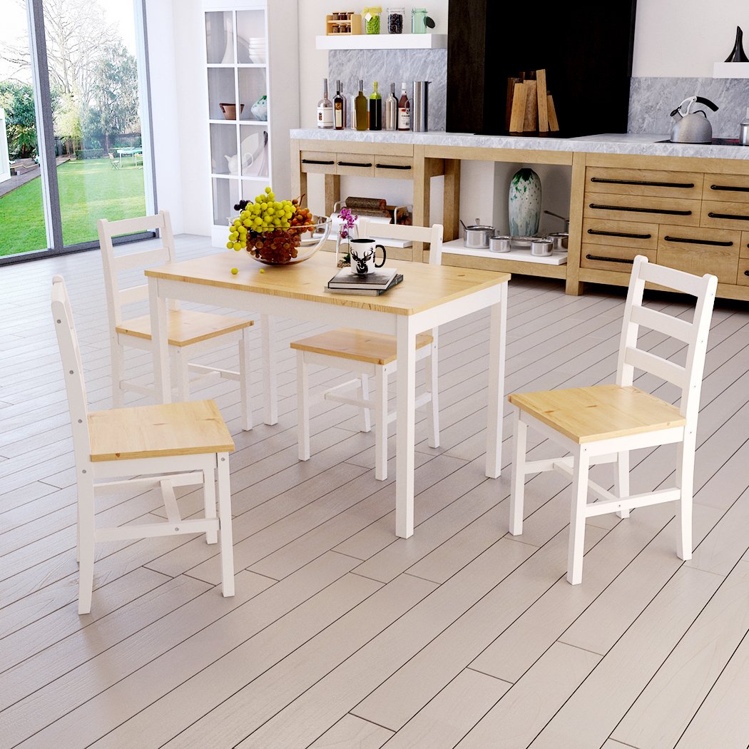 Panana Wooden Dining Table Set with 4 Chairs Contemporary Dining Furniture in Choice of Colors(Natural)