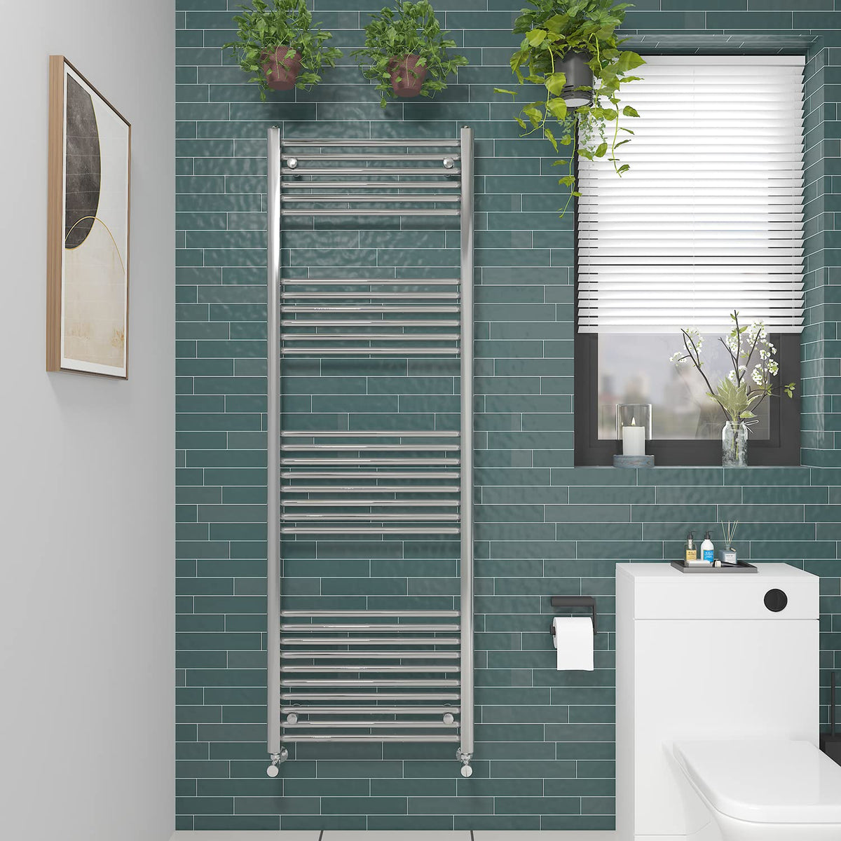 NRG Straight Chrome Bathroom Heated Towel Rail Radiator 1800x600mm