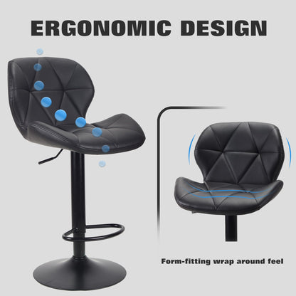 WangPangzi Bar Stools Set of 2 Bar Chairs,Modern Height Adjustable Kitchen Stools With Backs, Swivel Faux Leather Kitchen Island ChairsAll Black