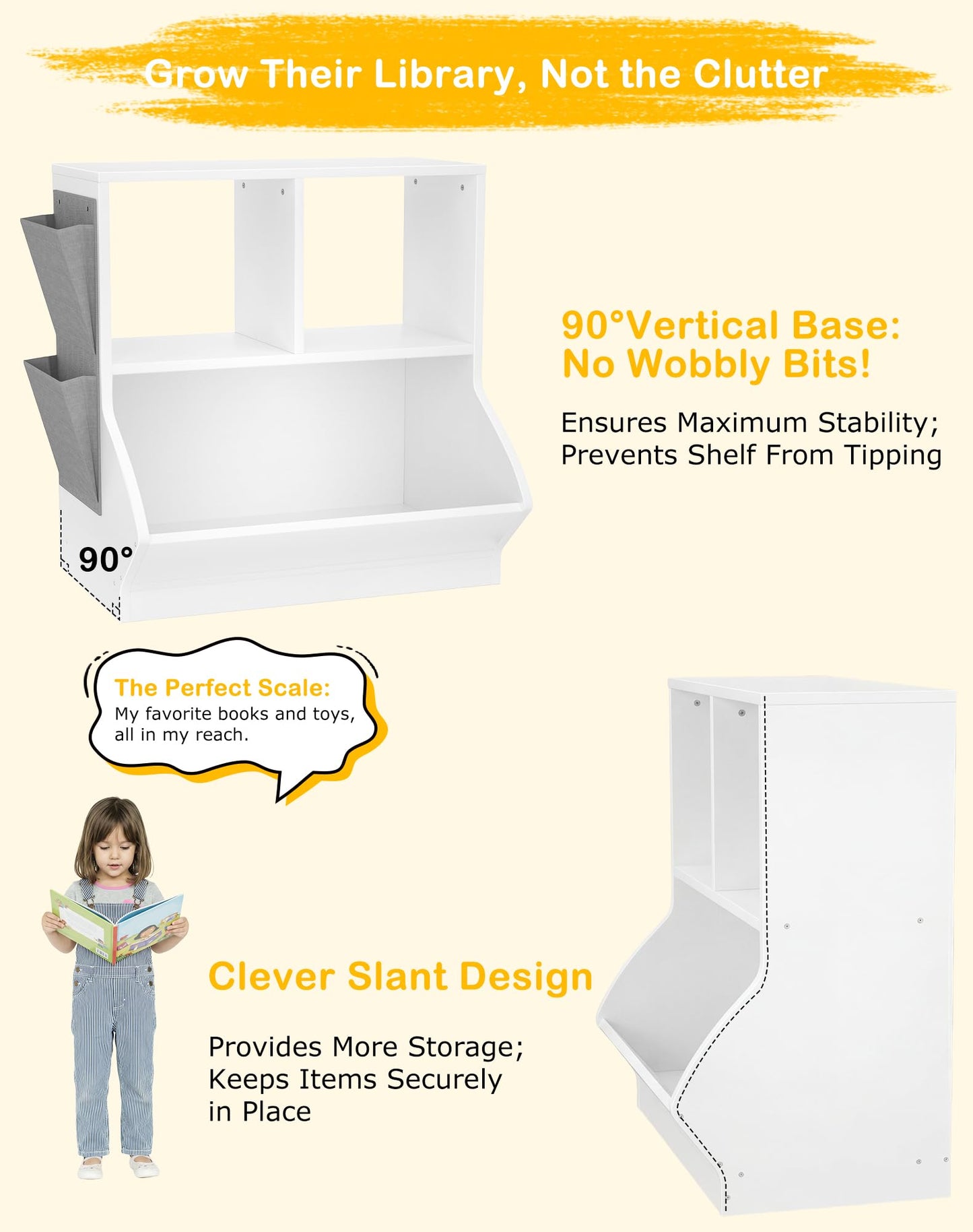 iSunirm Kids Bookshelf with Toy Storage, White Wooden Children's Bookcase and Toy Organiser for Kids Room, Nursery and Playroom