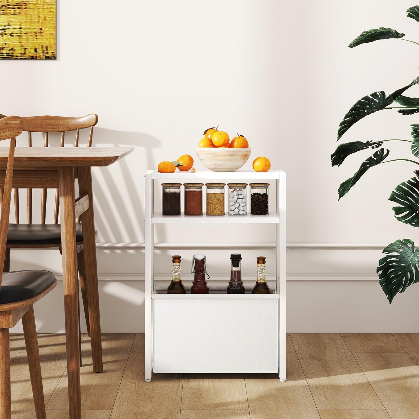 IBUYKE Narrow Side Table,Slim End Table with Fabric Basket,White TMZ009W