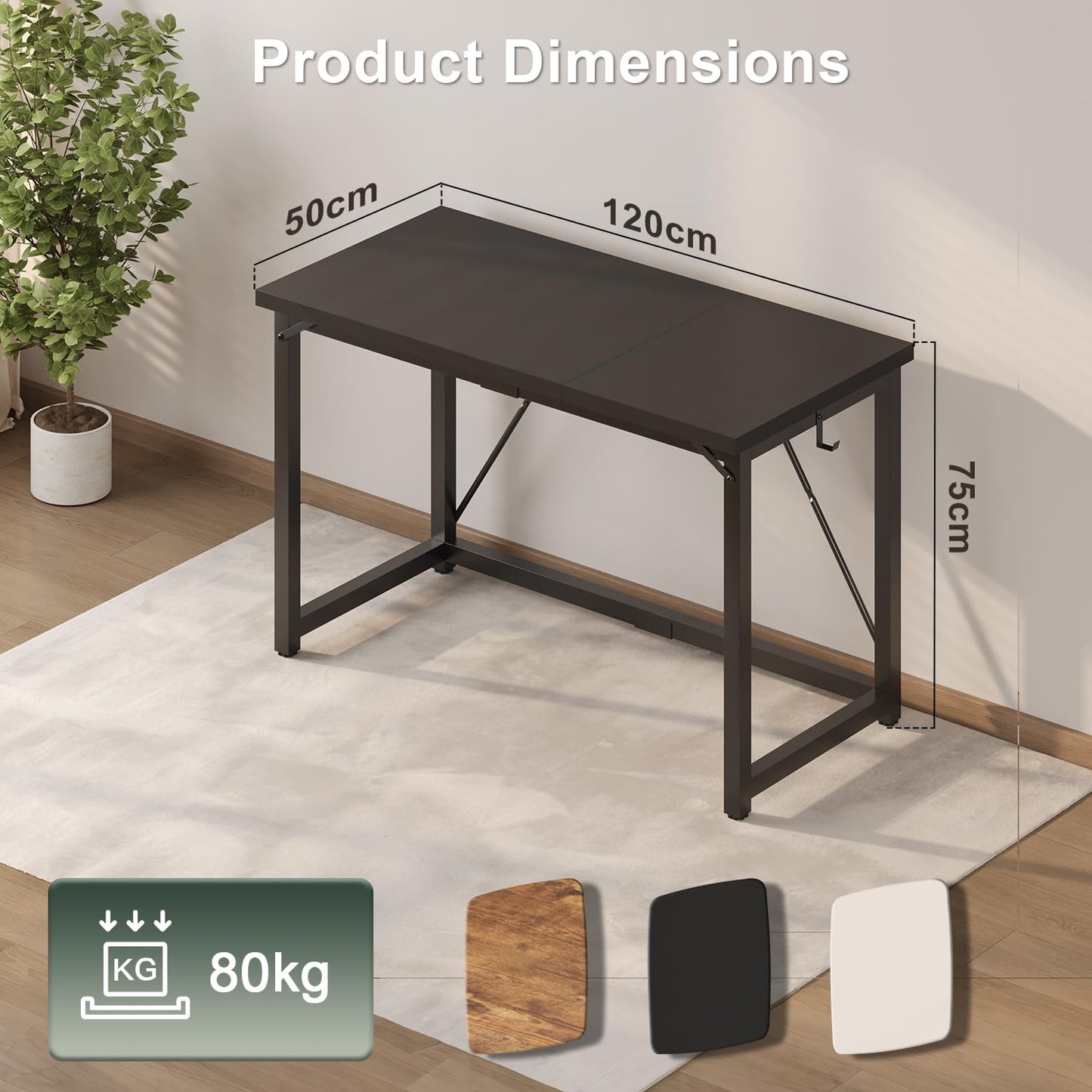 JUMMICO Computer Desk Table Workstation 120 x 50 x 75 cm for Office Living Room Bedroom Simple Assembly Industrial Design Black Desk Metal Frame,Black